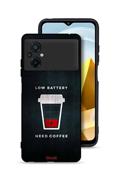 Tolwak Xiaomi Poco M5 4G Protective Case Cover Low Battery Need Coffee
