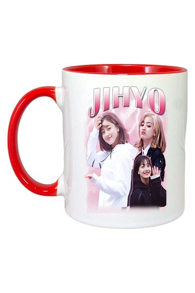 INOVATIX Personalized White Mug, Band Jihyo 3, Red Handle and Interior, ®. 330ml