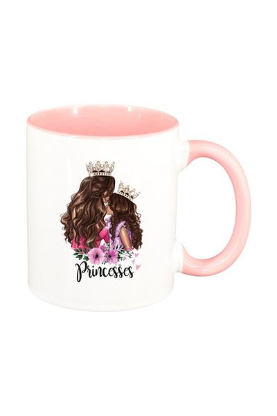 INOVATIX Personalized white mug, Princess, Mother Child, Little Girl, pink interior, D1357, INOVATIX®. 330ml