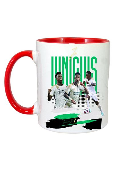 INOVATIX Personalized White Mug, Vini Jr, Red Handle and Interior, ®. 330ml