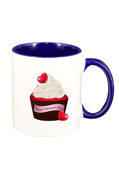 INOVATIX Cana alba personalizata, Muffin, interior albastru inchis, D398, INOVATIX®. 330ml