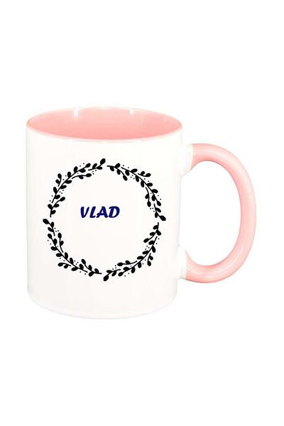 INOVATIX Personalized white mug, Name, pink interior, D1092, INOVATIX®. 330ml