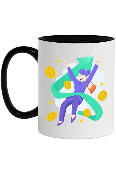 INOVATIX Personalized white mug, Arrow, Money, Purse, Stars, with Black Handle, INOVATIX®. 330ml