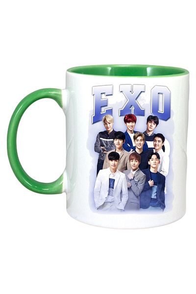 INOVATIX Personalized White Mug, Exo 9 Band, Green Handle and Interior, ®. 330ml