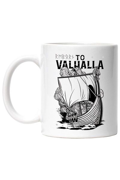 INOVATIX Personalized white mug, Message In English To Valhalla, Ship, Vikings, Fire, INOVATIX®. 330ml
