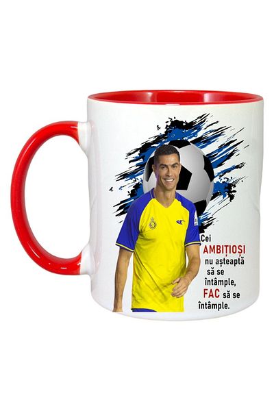 INOVATIX Personalized White Mug, Ronaldo Ambitious, Red Handle and Interior, ®. 330ml