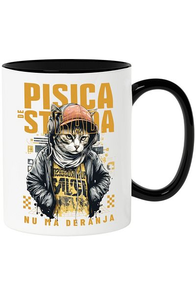 INOVATIX Personalized white mug, Street Cat - Don't Disturb Me, with Black Handle, INOVATIX®. 330ml
