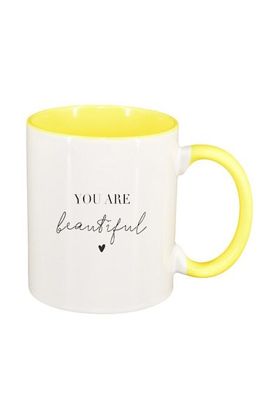 INOVATIX Personalized white mug, message You are beautiful, yellow interior, D1421, INOVATIX®. 330ml