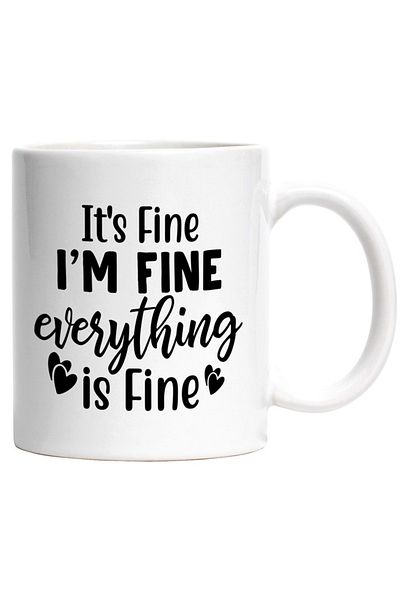 INOVATIX Personalized white mug, hearts and the phrase It's okay, I'm okay, everything's fine, INOVATIX®. 330ml