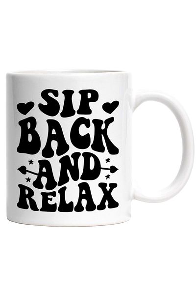 INOVATIX Personalized white mug, hearts and the letter Sip back and relax, INOVATIX®. 330ml