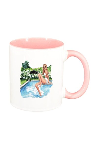 INOVATIX Cană albă personalizată, Femei vară, interior roz, D1474, INOVATIX®....