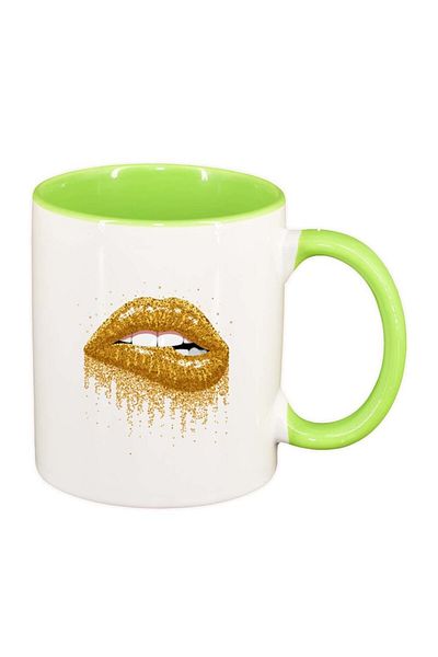 INOVATIX Personalized white mug, Lips, light green interior, D250, INOVATIX®. 330ml