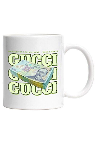 INOVATIX Personalized white mug, __Gucci_ - 100 Romanian Lei, INOVATIX®. 330 ml