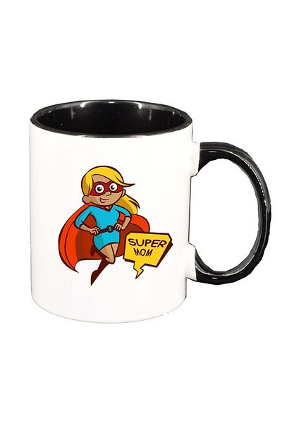 INOVATIX Personalized white mug, Super mom, black interior, D972, INOVATIX®. 330ml