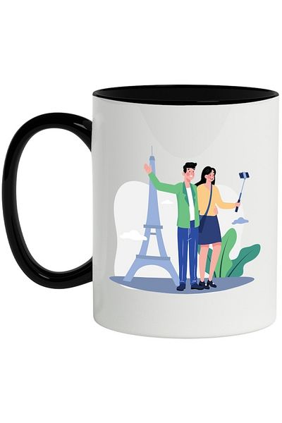 INOVATIX Personalized white mug, France, Tourism, Eiffel Tower, Telephone, with Black Handle, INOVATIX®. 330ml