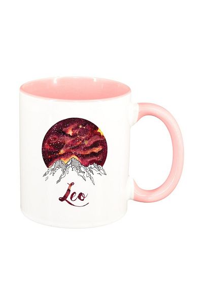 INOVATIX Personalized white mug, Zodiac, Leo, pink interior, D1385, INOVATIX®. 330ml