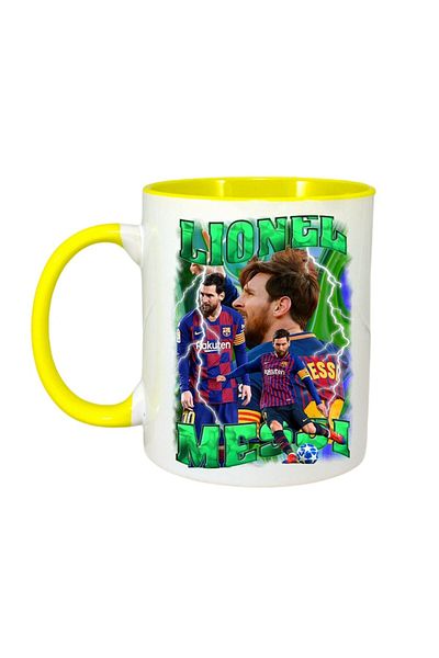 INOVATIX Personalized White Mug, Lionel Messi Ball, Yellow Handle and Interior, ®. 330ml