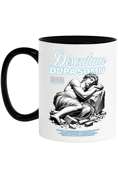 INOVATIX Personalized white mug, Let's Talk After Sleep - Sleeping Statue, with Black Handle, INOVATIX®. 330ml