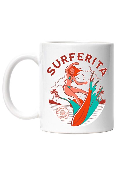 INOVATIX Cana alba personalizata, surferita femeie pe placa de surf sport mar...