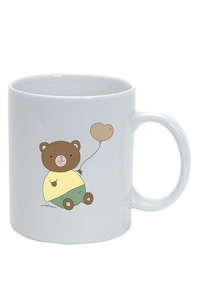 INOVATIX Cana alba personalizata, Drawn Bear with balloon, alb, D1002, INOVATIX®. 330ml