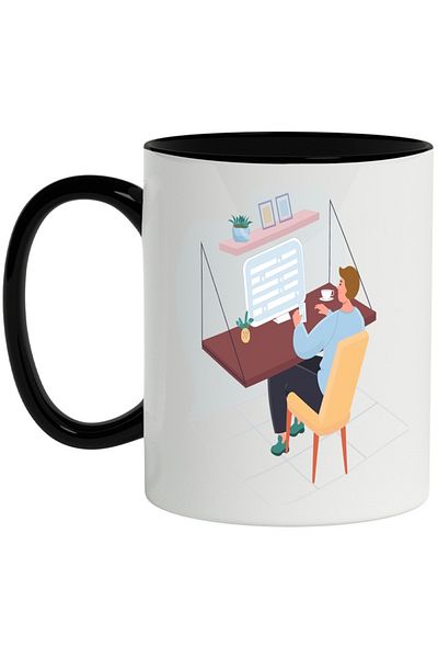INOVATIX Personalized white mug, Office, Telephone, Monitor, Chair, with Black Handle, INOVATIX®. 330ml