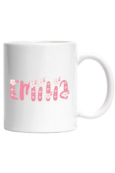 INOVATIX Personalized white mug, Name Emilia, Flowers, Colorful, Pink, Cute, INOVATIX®. 330ml