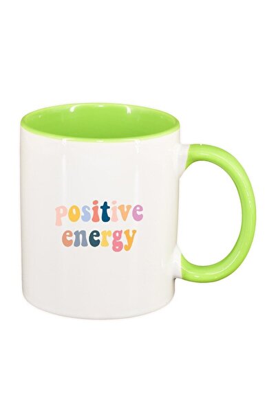 INOVATIX Cana alba personalizata, mesaj Positive Energy, interior verde desch...