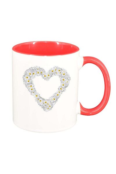 INOVATIX Personalized white mug, Flowery Heart, dark red interior, D1008, INOVATIX®. 330ml