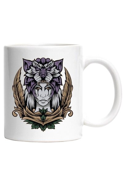 INOVATIX Cană albă personalizată, Monstru, Harpie, Frunze, Pene, Fantezie, Le...