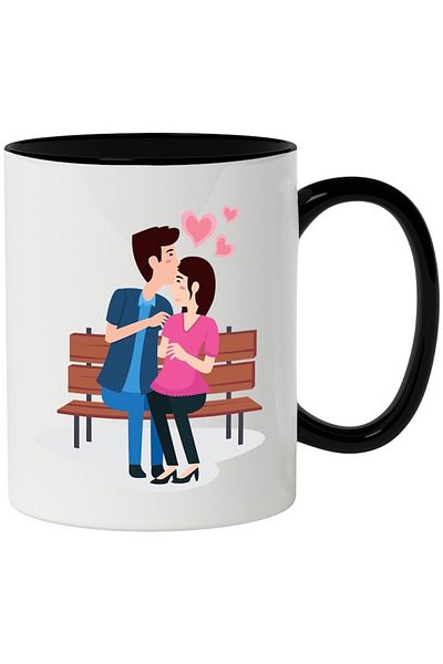INOVATIX Personalized white mug, Relationship, Bank, Couple, Hearts, with Black Handle, INOVATIX®. 330ml