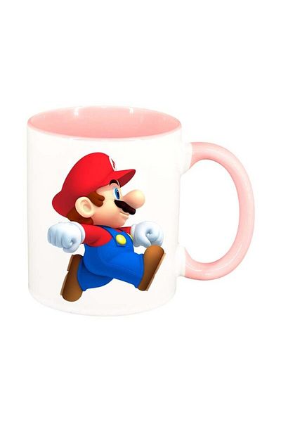 INOVATIX Personalized white mug, Mario, pink interior, D23, INOVATIX®. 330ml