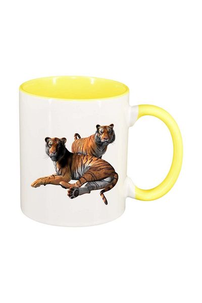 INOVATIX Personalized white mug, Tigers, yellow interior, D974, INOVATIX®. 330ml