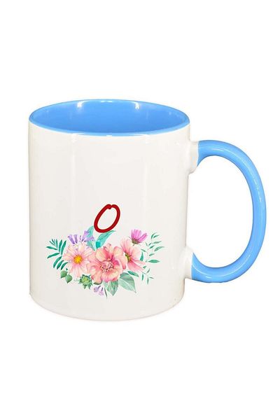 INOVATIX Personalized white mug, Flowers with alphabet, blue interior, D947, INOVATIX®. 330ml