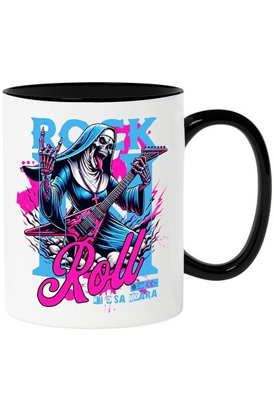 INOVATIX Personalized white mug, Rock N Roll Will Not Die, with Black Handle, INOVATIX®. 330ml