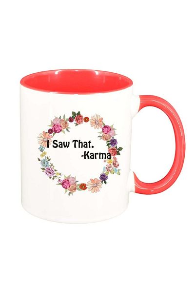 INOVATIX Personalized white mug, Flowers, Karma..., dark red interior, D1054, INOVATIX®. 330ml