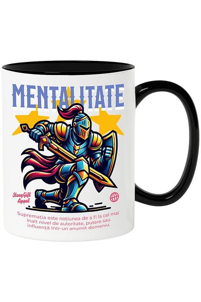 INOVATIX Personalized white mug, Mentality, with Black Handle, INOVATIX®. 330ml