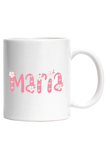 INOVATIX Personalized white mug, Name Maria, Flowers, Colorful, Pink, Cute, INOVATIX®. 330ml