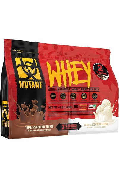 MUTANT Whey Protein, 2 Flavors Pack, Triple Chocolate & Vanilla Ice Cream, 4 Lbs, 50 Servings