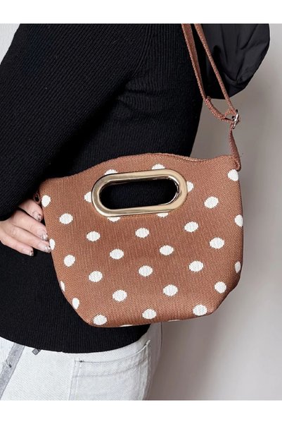 ÇANTA Black Polka Dot Knitted Polka Dots Design Metal Buckle and Adjustable Strap Knitwear Women's Hand Shoulder Bag