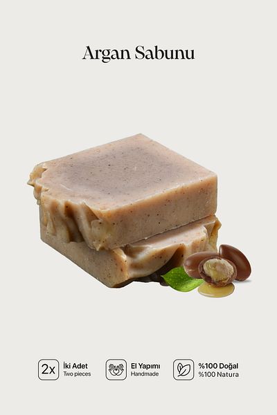 Cageartstudio Natural Argan Soap 2 Pack - 100% Handmade and Natural Soap, Skin Friendly, Chemical Free (2 Pieces)