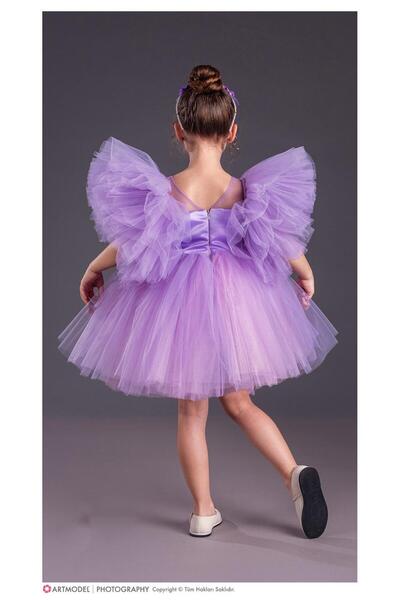 STELLA BUTİK Βραδινό φόρεμα για κορίτσι με φούστα Tutu με φουσκωτά μανίκια και κορώνα