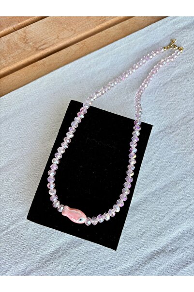 PEONY peonyofficiall Pembe Balık Kolye Pembe Kristal Detaylı Altın Kaplama Kolye