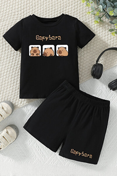 TARZ STİL طقم شورت مطبوع من Trend Gapybara Brothers 24263