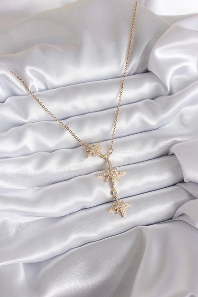 Clariss 316L Steel Chain Gold Color Zircon Stone Pole Star Model Women's Necklace