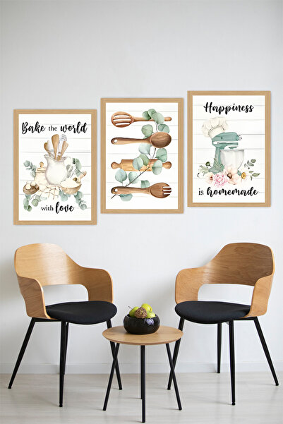 kutuTR 🖼️ Mutfak Temalı 3'lü UV Baskılı Tablo Seti – Çerçevesiz Modern Tasar...