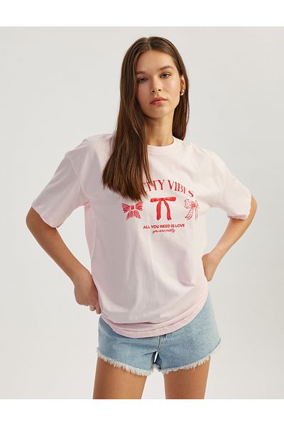 Koton New Season Bow Printed Short Sleeve Crew Neck Cotton T-Shirt