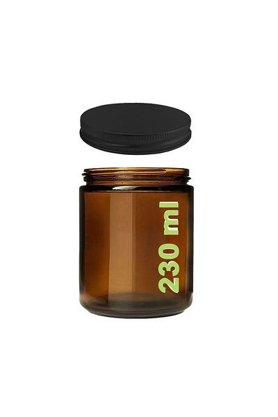 incili home 230 ml Glass Jar Amber Candle Holder 230 Cc Metal Black Lid Candle Jar Brown 3 Pieces