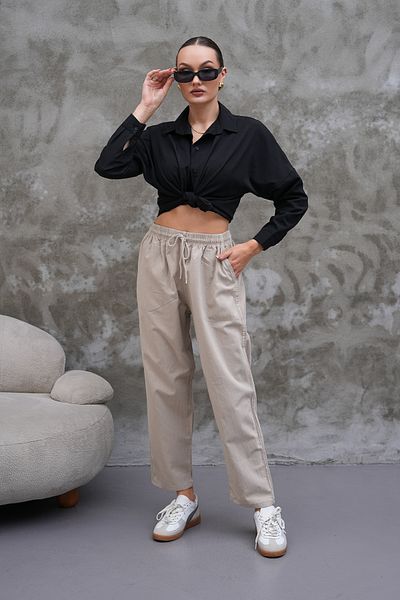 BigBrossBoutique Beige Linen Blend Casual Comfortable Fit Women's Trousers