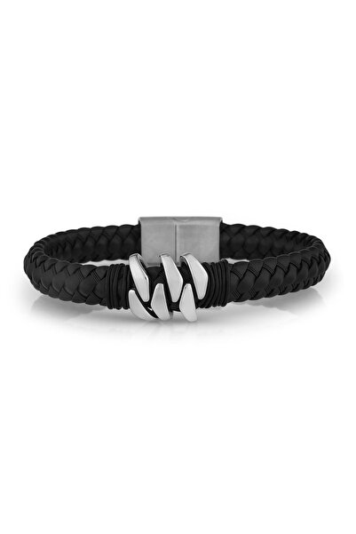 GWOMA Steel Bracelet - Parigi 316L Stainless Steel and Black Color Leather Mo...