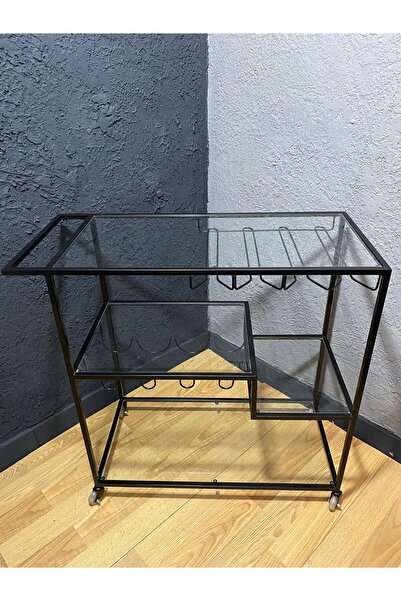 MERZANA Metal Bar Servis Arabası, Siyah Servis Ve Sunum Arabası
